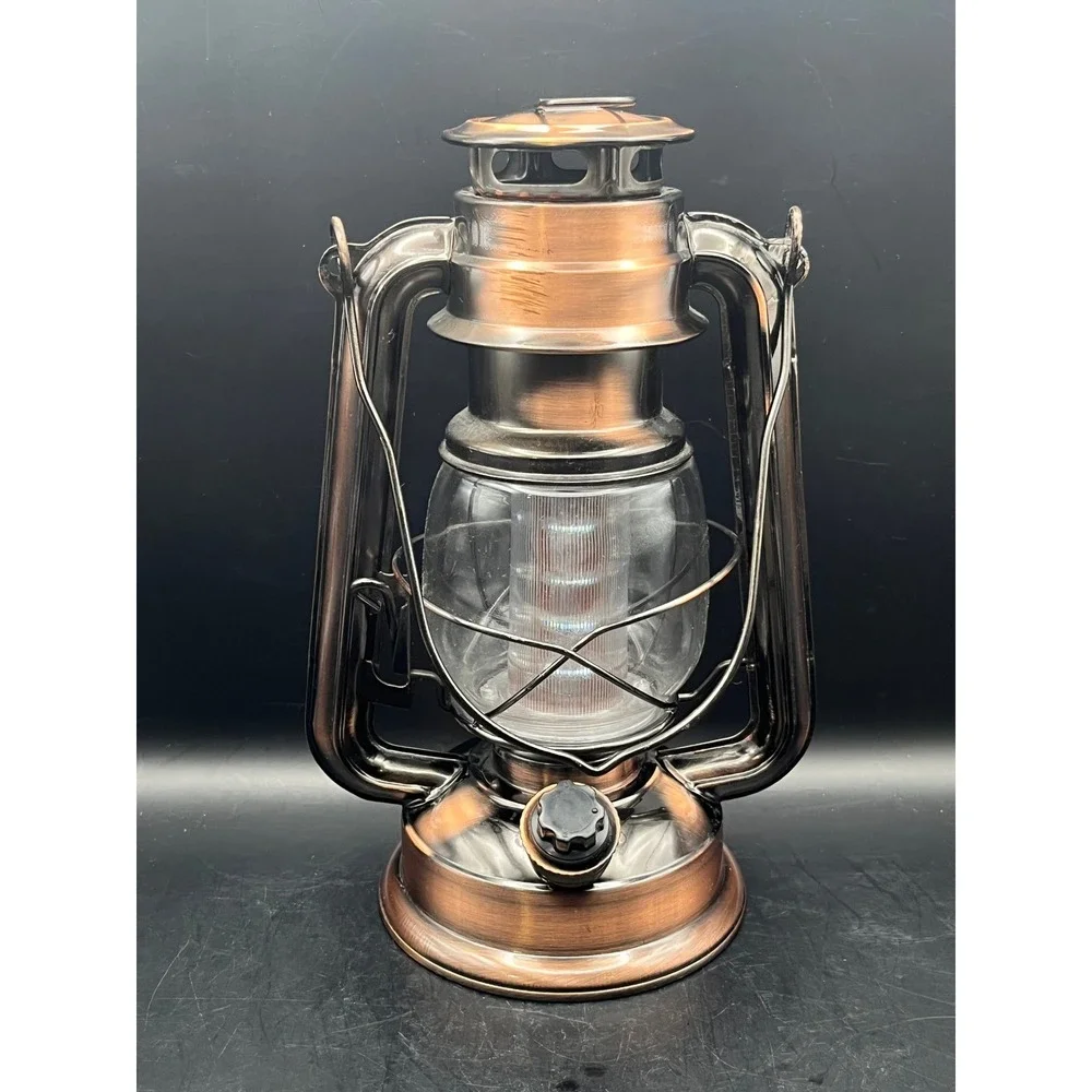 Vintage-Style LED Lantern Copper Finish Battery Operated Camping Dimmer Knob‎